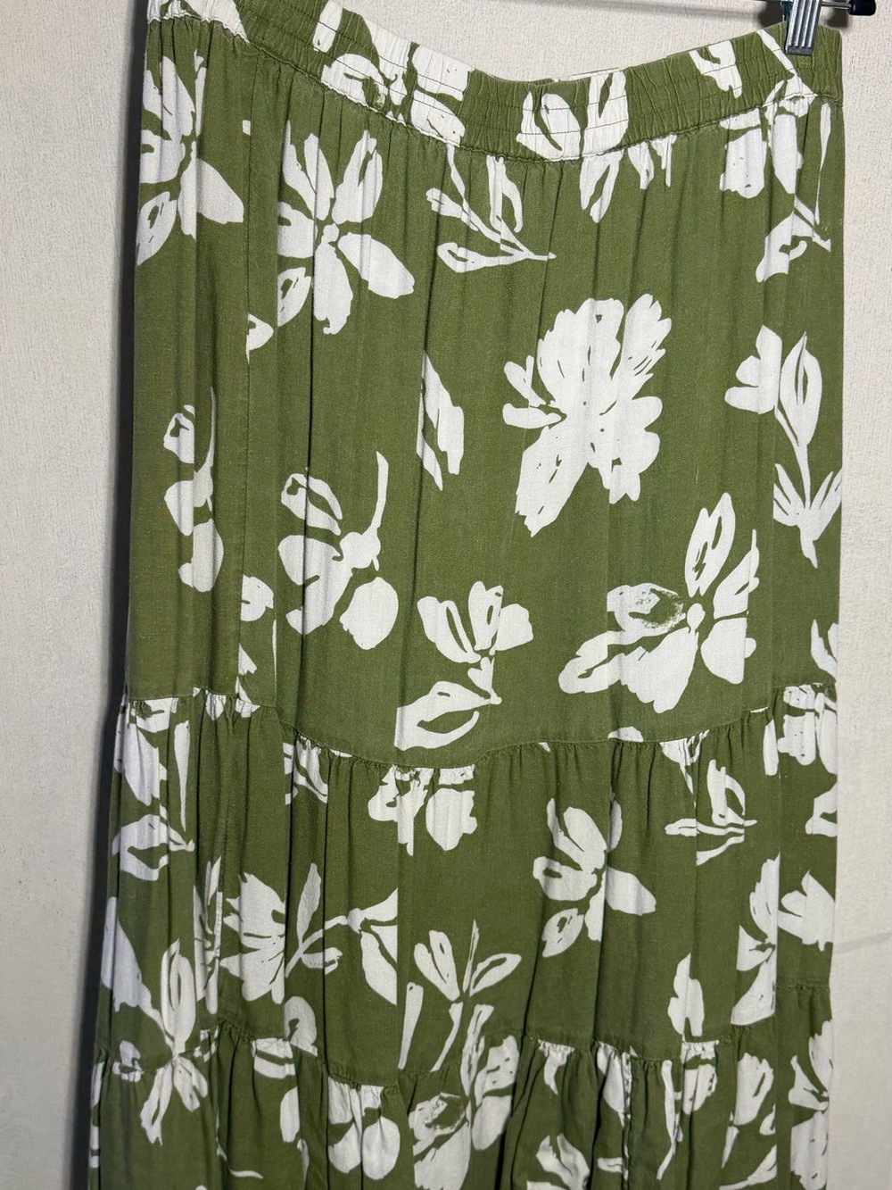 Sonoma Olive Green and White Floral Tiered Maxi Skirt